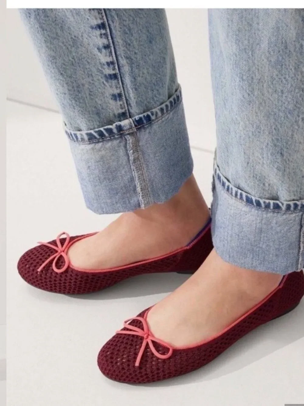 Rothy's Women's The Ballet Flat With Bows in Berry Mesh, Size 9, NWOT